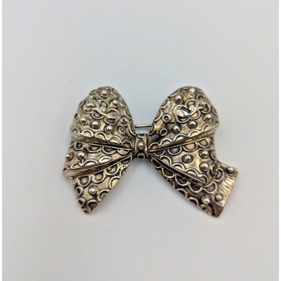 Vintage Danecraft Sterling Silver 925 Ornate Bow Brooch Pin - Picture 5 of 10